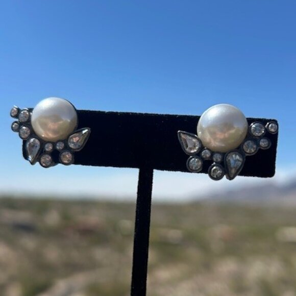 GIVENCHY Faux Pearl Rhinestone EARRINGS - Picture 4 of 8